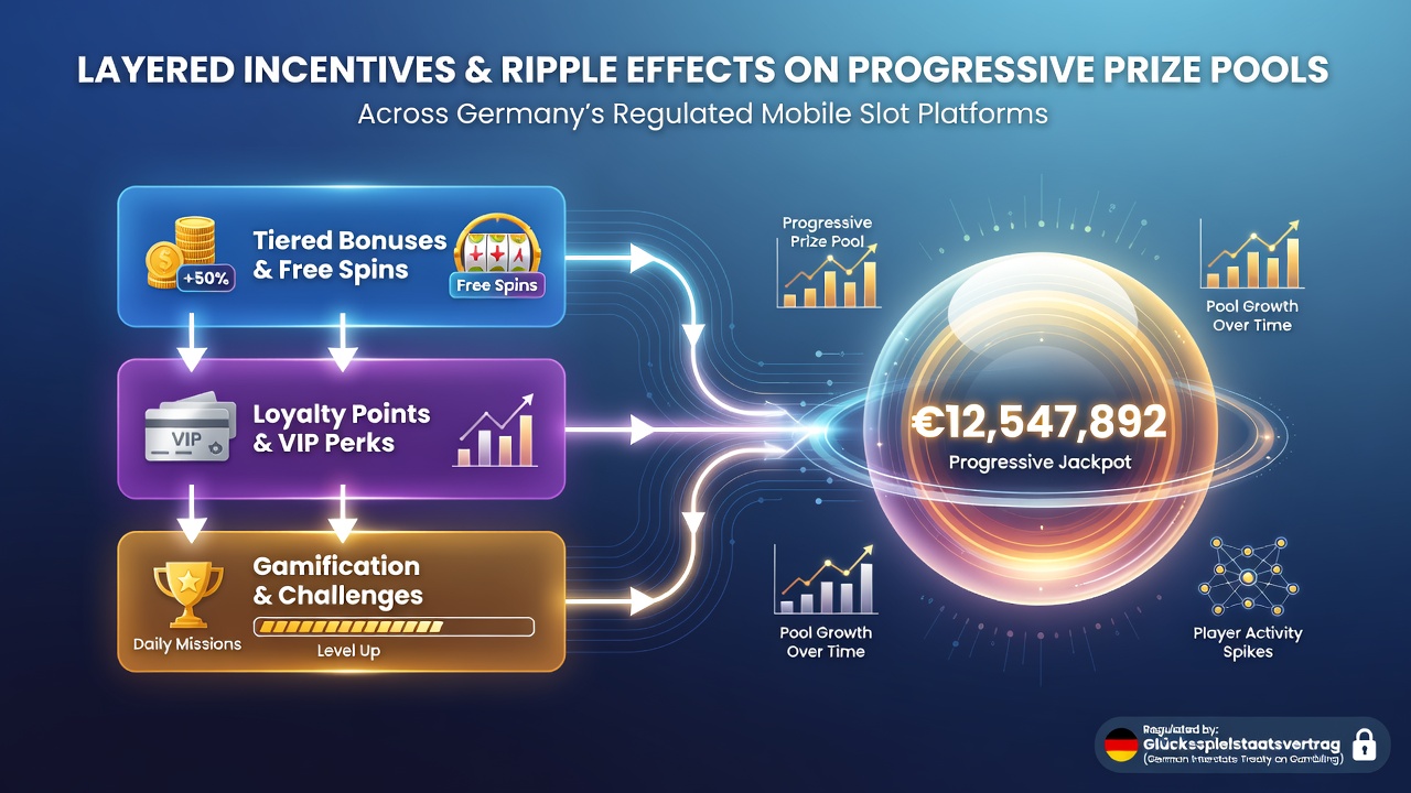 Illustration gestaffelter Anreizmechanismen und progressiver Jackpots auf mobilen Slot-Plattformen in Deutschland